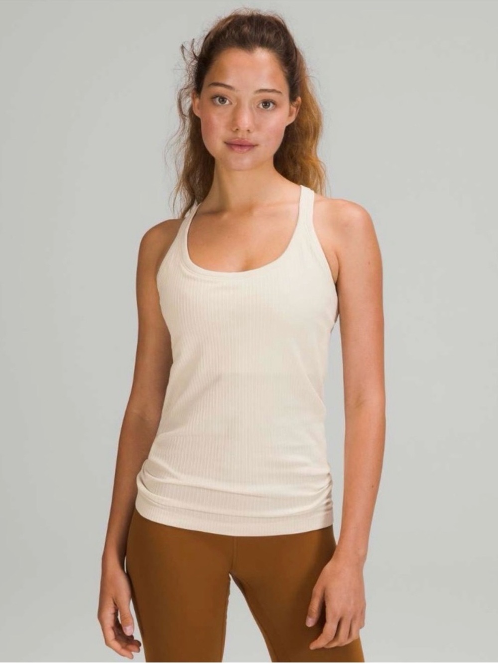 Lululemon Ebb to Street Full Length Racerback Ribbed Workout Tank in White Opal